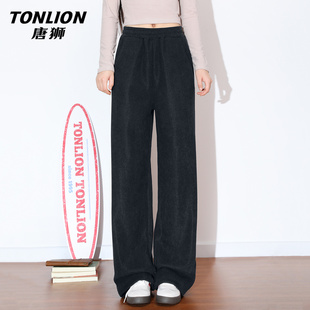 唐狮休闲加绒裤子女2025新款冬季女款加厚灯芯绒保暖阔腿裤子VB