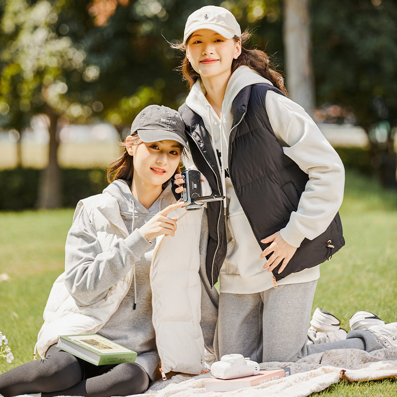 唐狮女立领净色羽绒服马甲外套秋