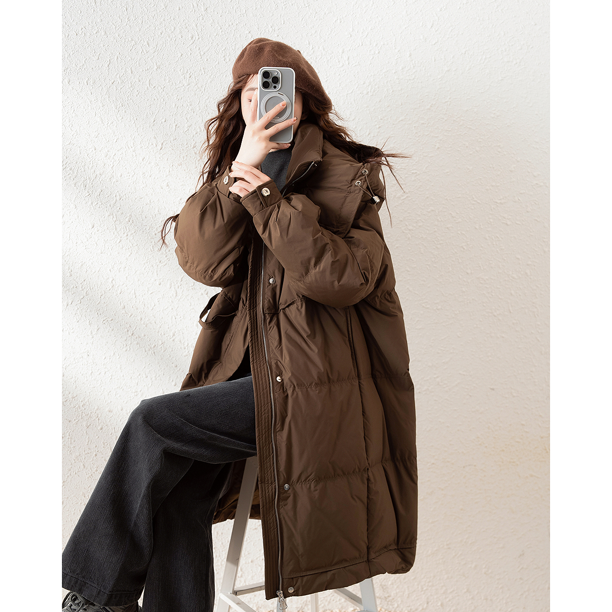 唐狮官方新款冬装女黑色长款羽绒