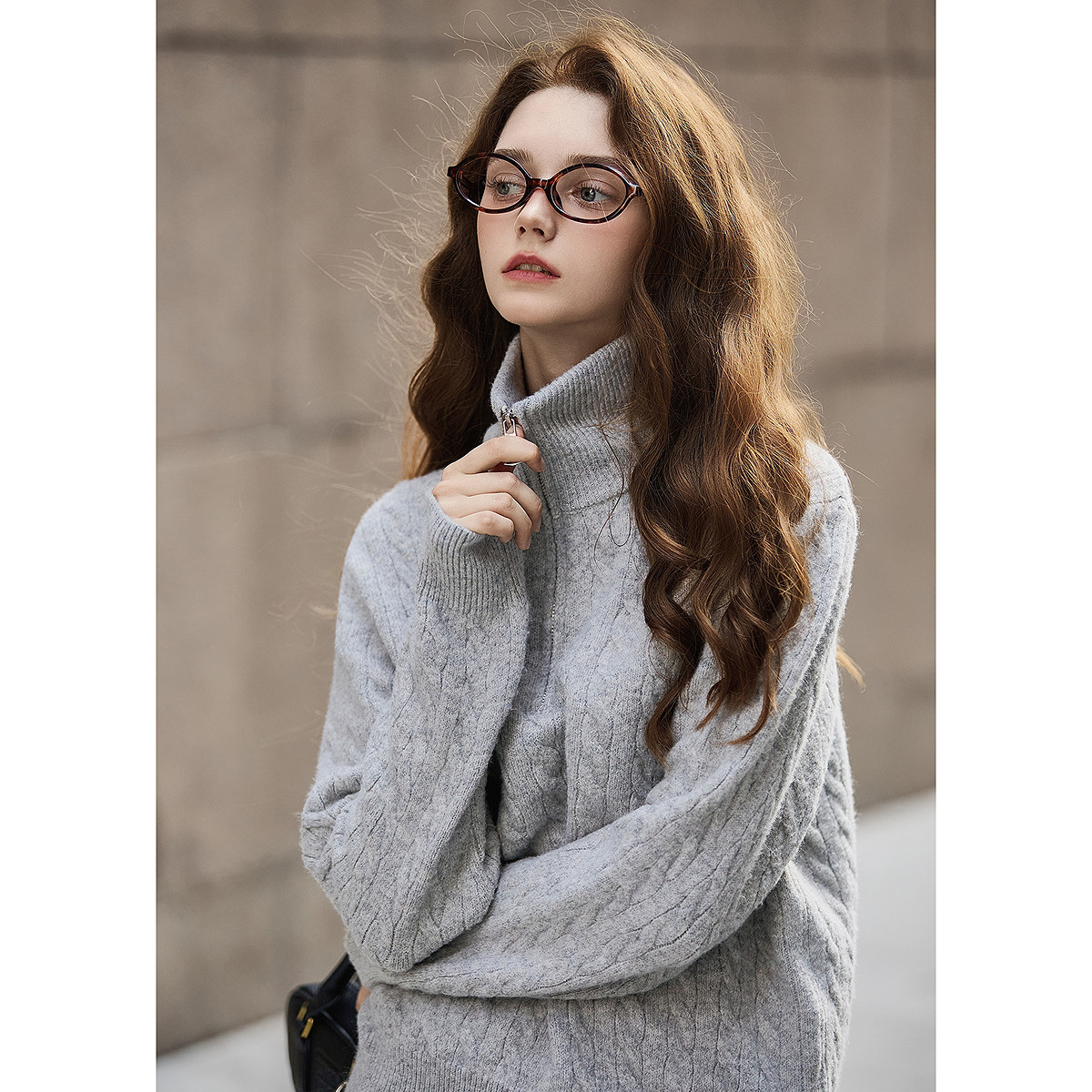 yoe秋冬新款毛衣女半拉链高领灰色复古麻花针织套头毛线衫TD,女装/女士精品,毛衣,淘宝优惠券,粉丝福利购,淘宝优惠卷