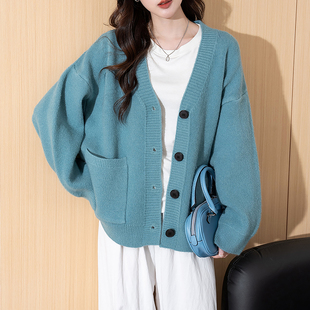 显白毛线衫 外套设计感时尚 女毛衣慵懒风简约v领开衫 唐狮秋冬季