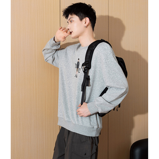 Radiohead春秋新款卫衣男麻灰色小恐龙印花上衣宽松休闲百搭TD