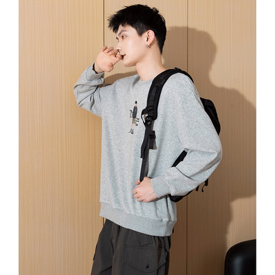 Radiohead春秋新款卫衣男麻灰色小恐龙印花上衣宽松休闲百搭TD