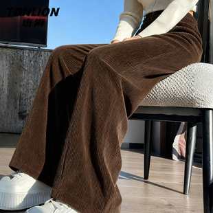 唐狮加绒阔腿裤女2025新款冬季女款加厚保暖宽松直筒灯芯绒裤子VB