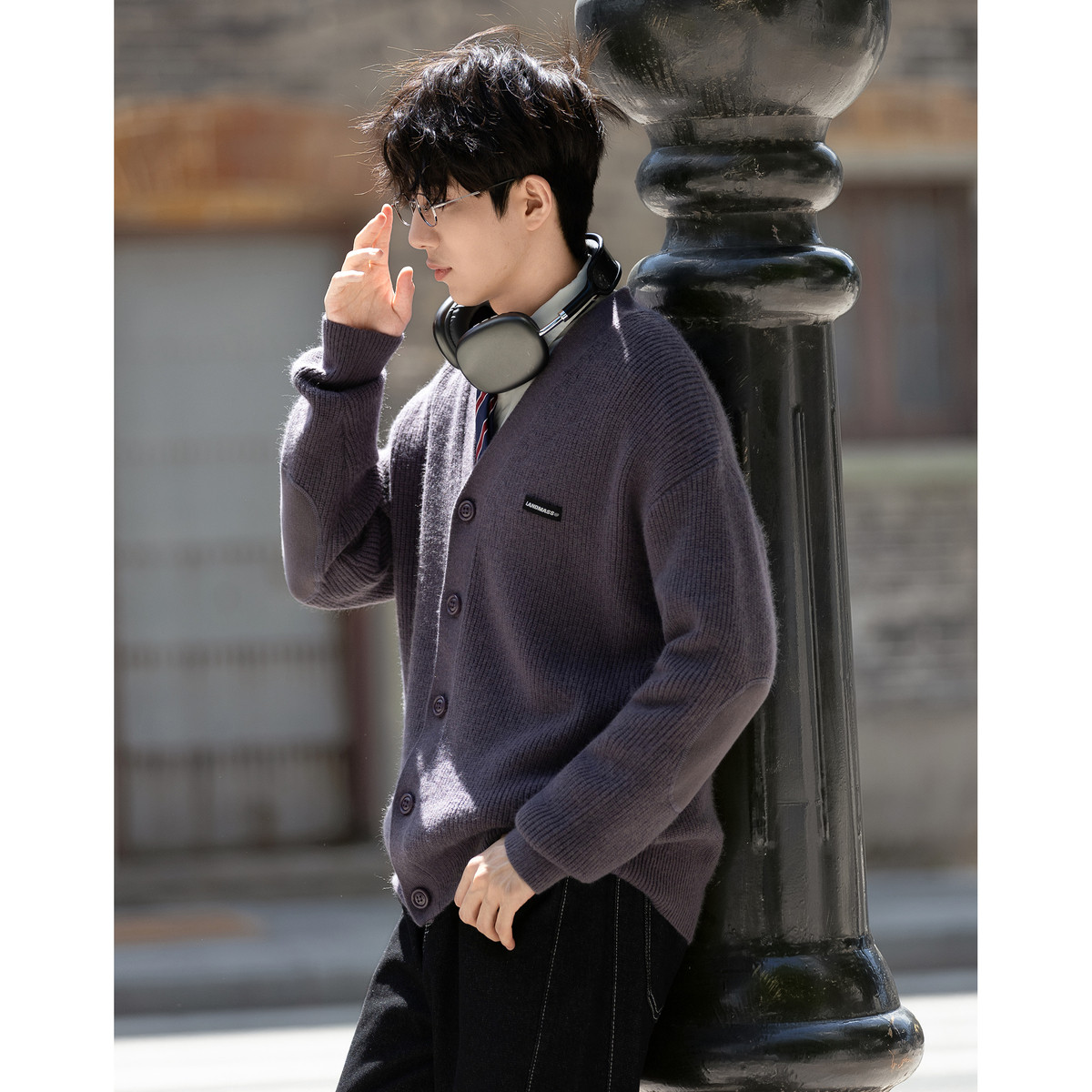 唐狮秋冬季毛衣外套男款V领开衫毛线衫百搭简约风潮流时尚TM