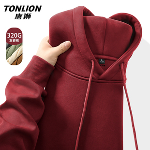 唐狮红色连帽卫衣男士2025新款春秋款重磅宽松上衣女款带帽外套HW
