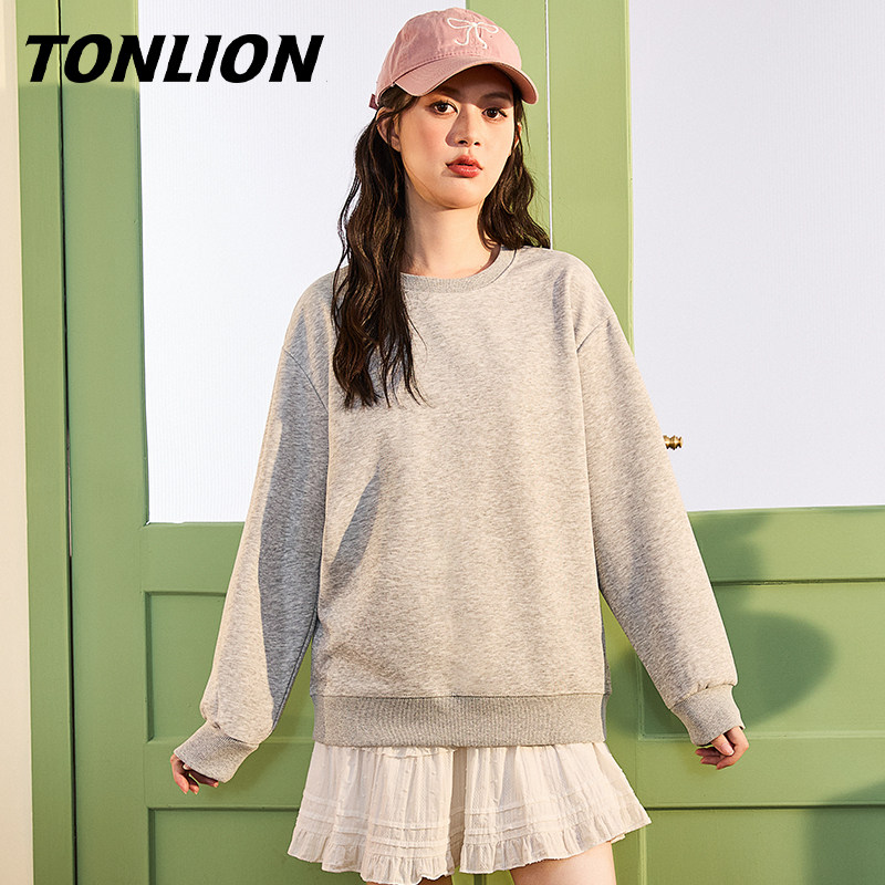 唐狮灰色卫衣外套女春秋款2026新款爆款显瘦oversize宽松