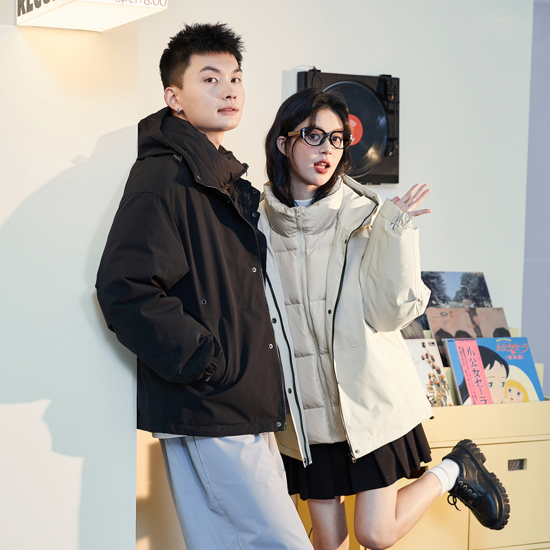 唐狮冬季情侣羽绒服男女连帽短款