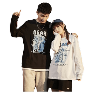 唐狮[帕丁顿熊]情侣长袖t恤秋季新款纯棉男女T恤休闲百搭打底衫