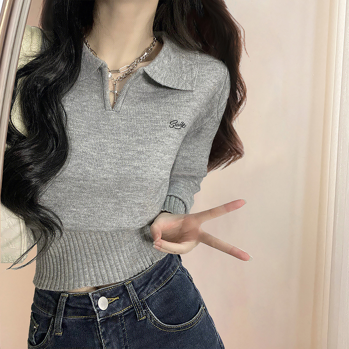 唐狮秋冬毛衣女简约风小刺绣设计