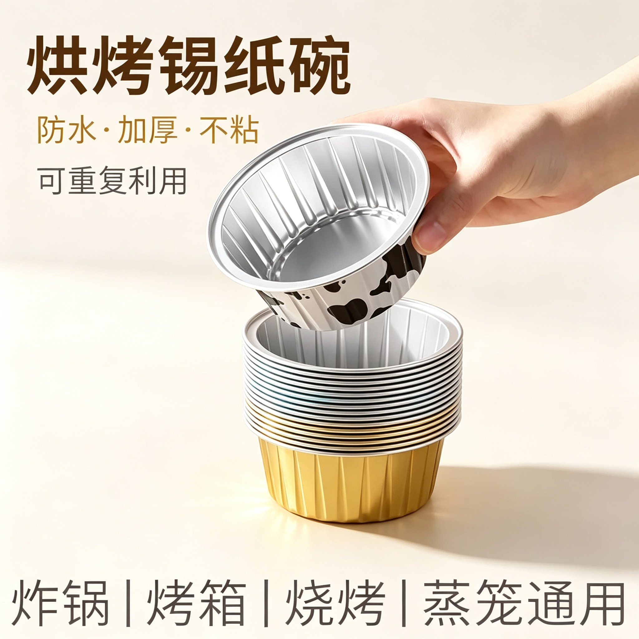 加厚锡纸碗烧烤烘焙烤箱空气炸锅通用铝箔碗防水防油可重复使用YK
