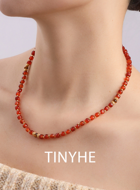TINYHE米雪方糖红玛瑙项链女纯银虎眼石毛衣链小众轻奢高级感原创