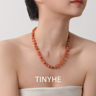 TINYHE米雪 天然南红玛瑙太阳石水晶项链女款925纯银小众串珠原创