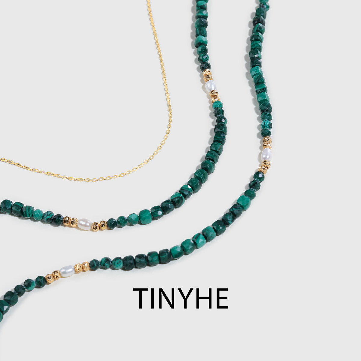TINYHE米雪 天然珍珠孔雀石长款毛衣链女纯银项链轻奢高级感颈链