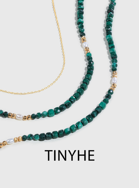 TINYHE米雪 天然珍珠孔雀石长款毛衣链女纯银项链轻奢高级感颈链