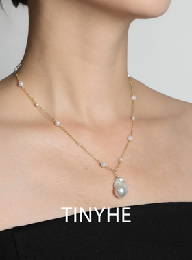 TINYHE米雪 天然巴洛克珍珠纯银吊坠女小众轻奢项链高级感锁骨链
