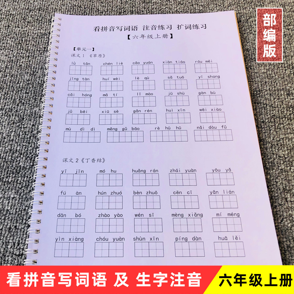 部编人教版语文6六年级上册看拼音写词语扩词生字注音专项练习本,文具电教/文化用品/商务用品,课业本/教学用本,淘宝优惠券,粉丝福利购,淘宝优惠卷