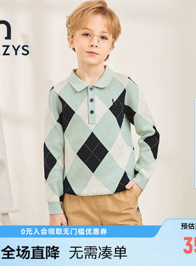 hazzys哈吉斯童装男童线衣春新品中大童拼色翻领套头针织衫