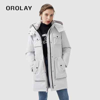 OROLAY欧绒莱白鸭绒中长款羽绒服