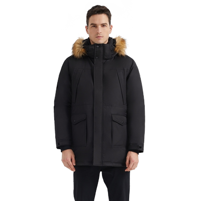 OROLAY工装风连帽中长款羽绒服