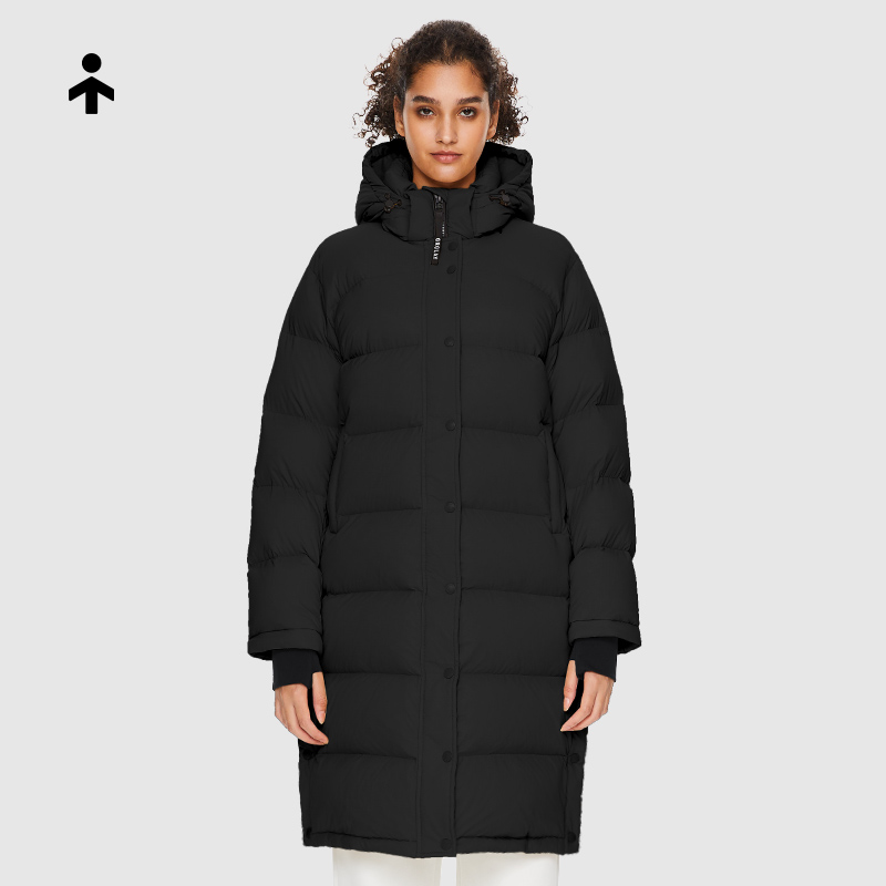 OROLAY长款立领连帽羽绒服