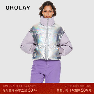 OROLAYU拼接亮面短款亮面羽绒服