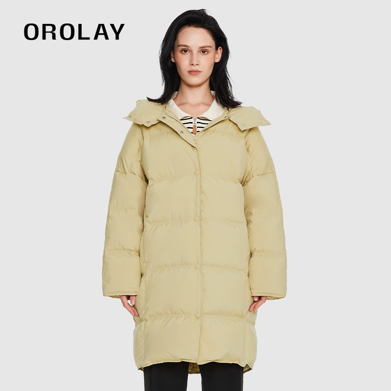 OROLAY中长款连帽羽绒服