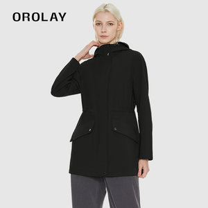 OROLAY长袖连帽短款风衣