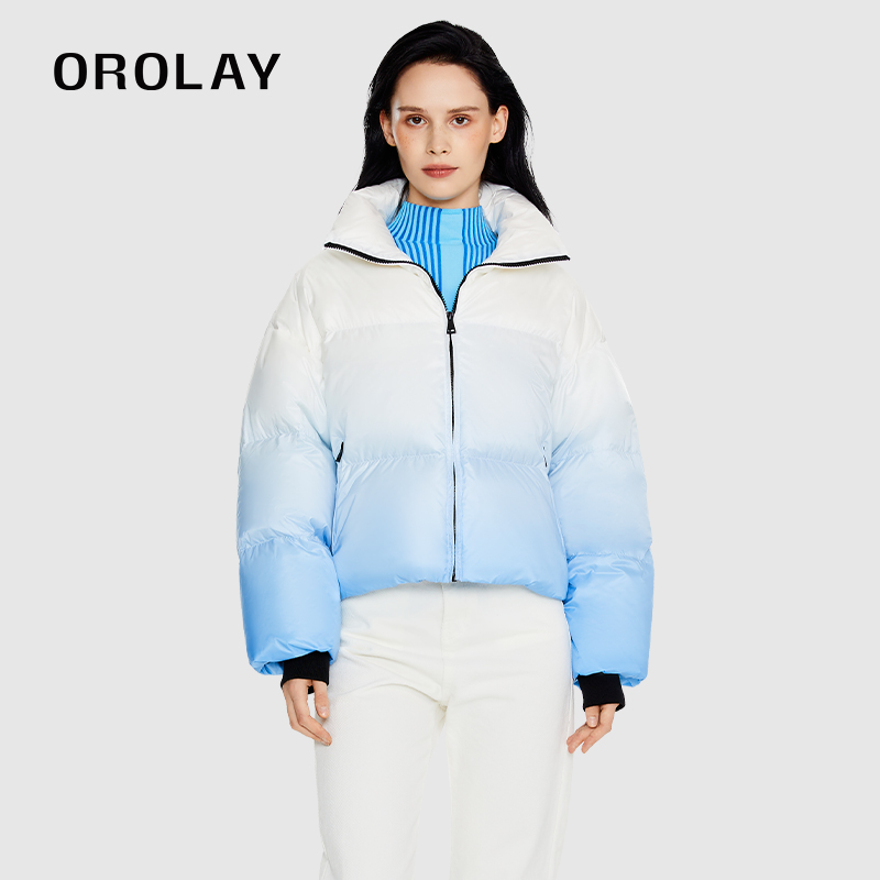 OROLAY短款立领渐变色羽绒服