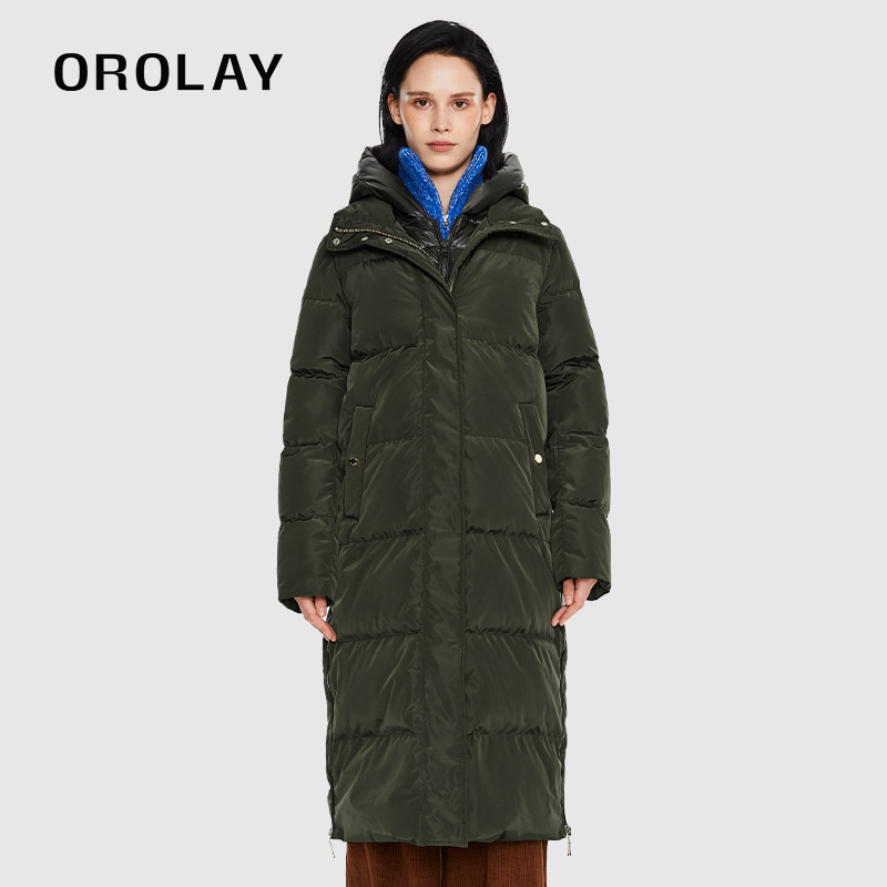 OROLAY长款连帽羽绒服