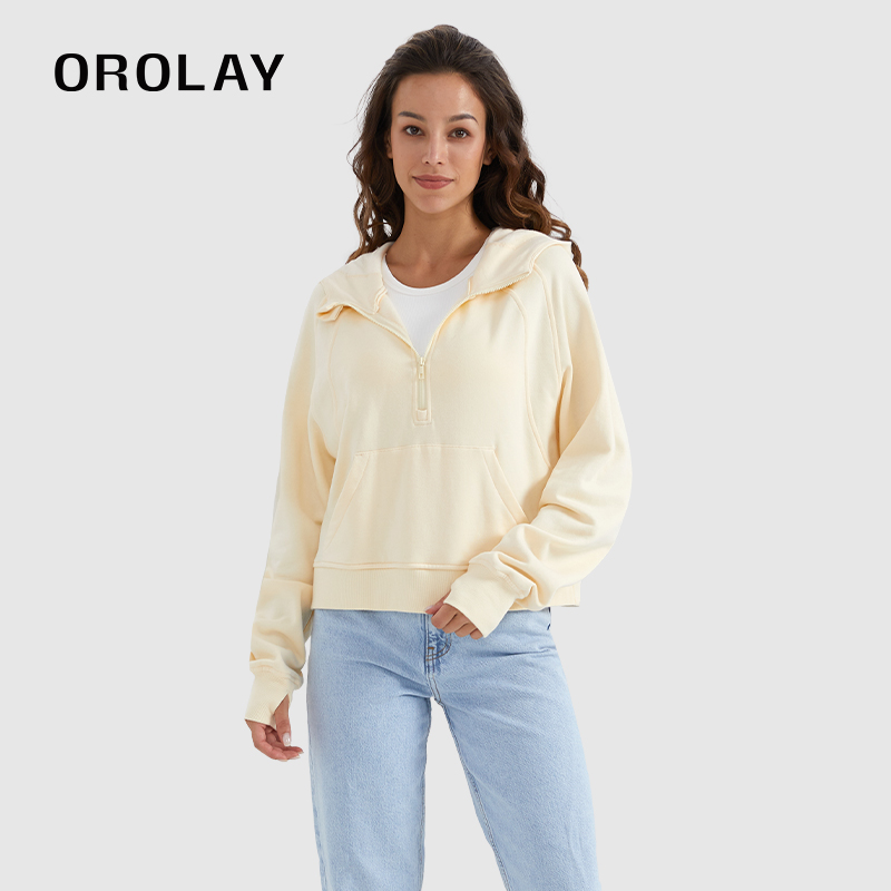 OROLAY轻薄露脐棉性感卫衣