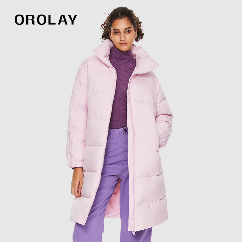 OROLAY休闲柔软中长翻领羽绒服