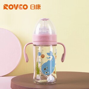 日康新生儿大宽口玻璃奶瓶6cm口径带手柄婴儿奶瓶宝宝喝奶瓶240ml