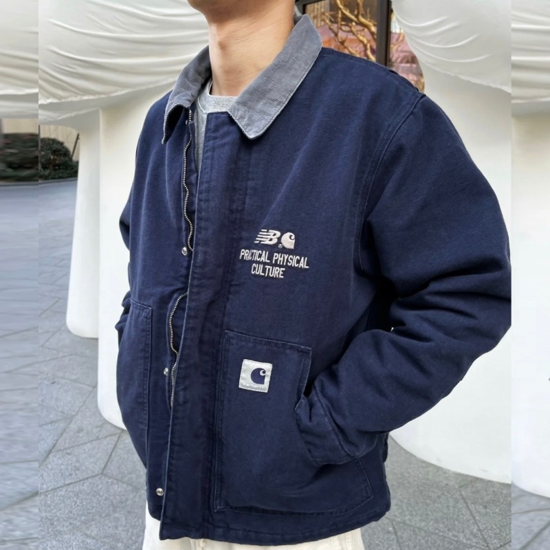 Carhartt WIP卡哈特联名水洗做旧重磅秋冬厚绗棉连帽外套帆布夹克