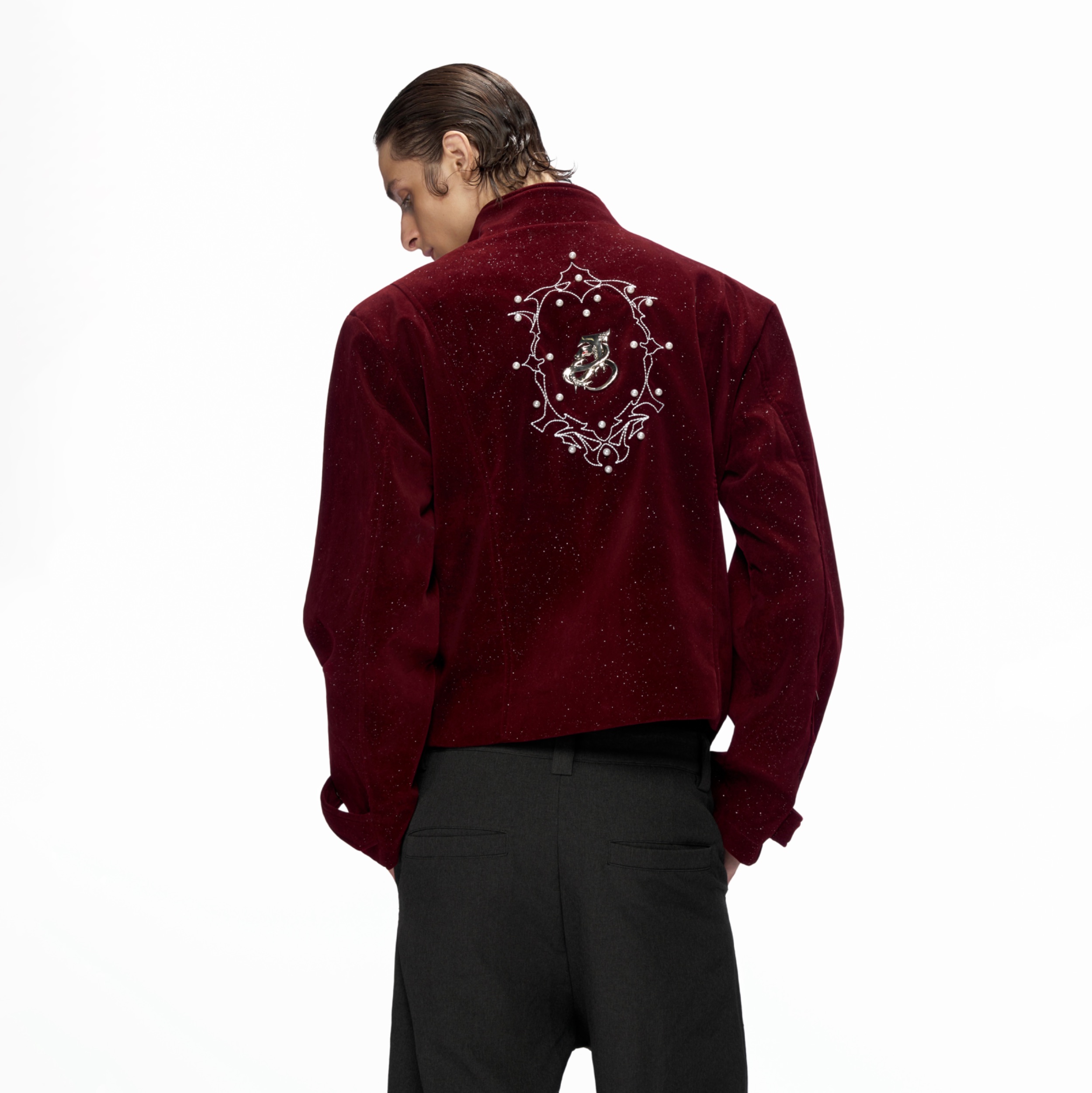 珍珠点缀设计宫廷风夹克外套