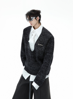 ArguE CulturE小众解构领带衬衫假两件拼接毛衣简约宽松针织衫男