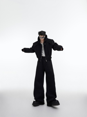 小众解构细闪连帽拉链开衫连帽