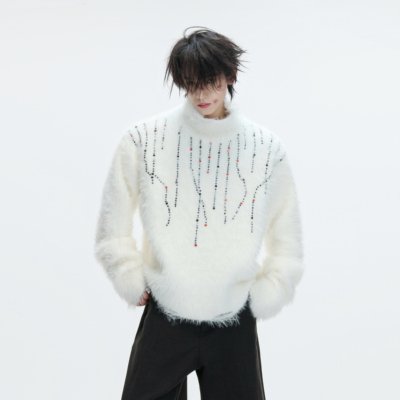 男士加厚高领宝石红保暖毛衣