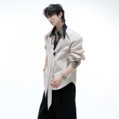 ArguE 衣 飘带拼接撞色衫 CulturE月落星河 领口镶钻高级感翻领衬衫