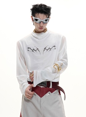 ArguE CulturE原创小众网纱冰感修身打底衫高级立体金属印花T恤