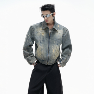 宽松夹克外套秋 重工烧花做旧破洞牛仔外套短款 ArguE CulturE墨河