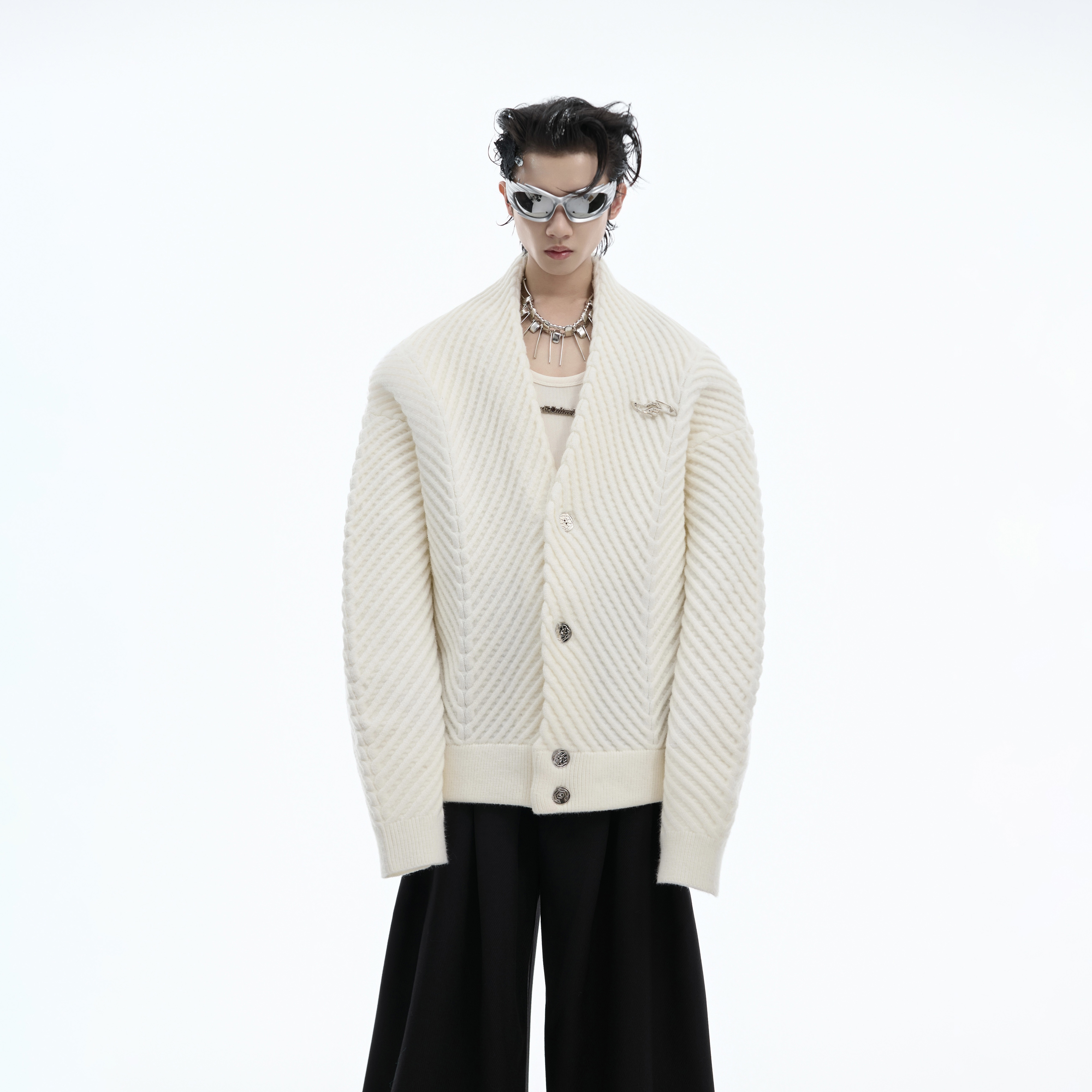 ArguE大牌感V领螺纹针织衫毛衣