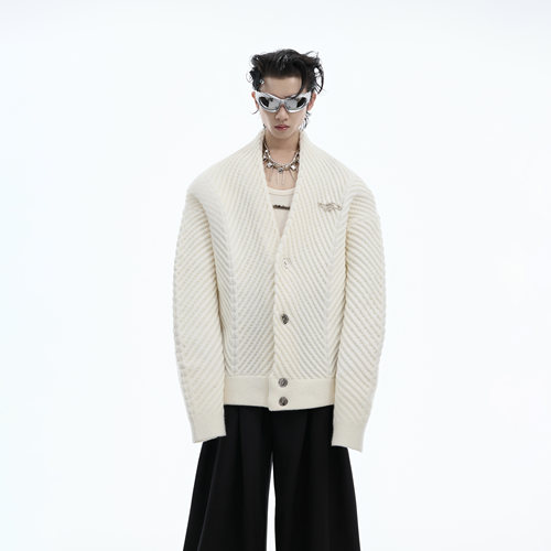 ArguE大牌感V领螺纹针织衫毛衣