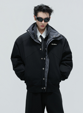 ArguE CulturE水洗条纹假两件棉服外套加厚双层领哈灵顿冬季棉衣