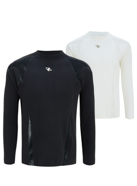 ArguE CulturE暗鳞*纯棉坑纹解构圆领拼皮打底衫保暖修身长袖男