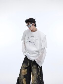 CulturE原创小众解构假两件网纱拼接长袖 T恤金属LOGO设计感短袖 夏