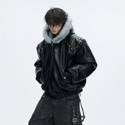 ArguECulturE玄狐*重磅2000G皮衣棉服座山雕连帽加厚加绒外套冬