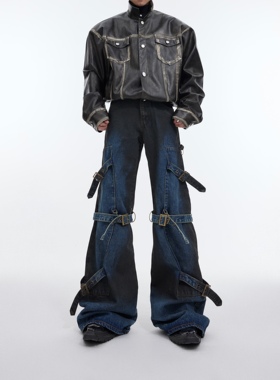 CulturE重磅解构复古绑带设计感微喇牛仔裤小众金属卡扣休闲长裤