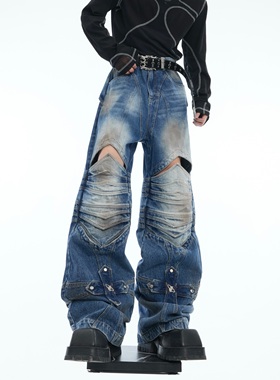 ArguE CulturE重工盔甲十字架镂空设计感牛仔裤先锋解构骑士长裤
