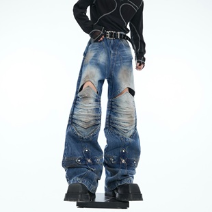 先锋解构骑士长裤 ArguE CulturE重工盔甲十字架镂空设计感牛仔裤